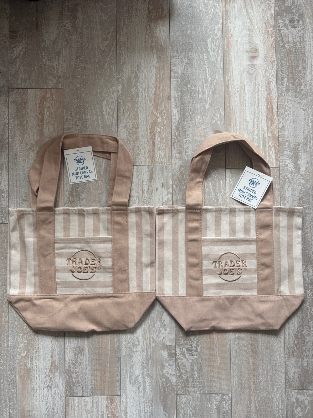 Trader Joe's Tan Striped Canvas Tote Bags